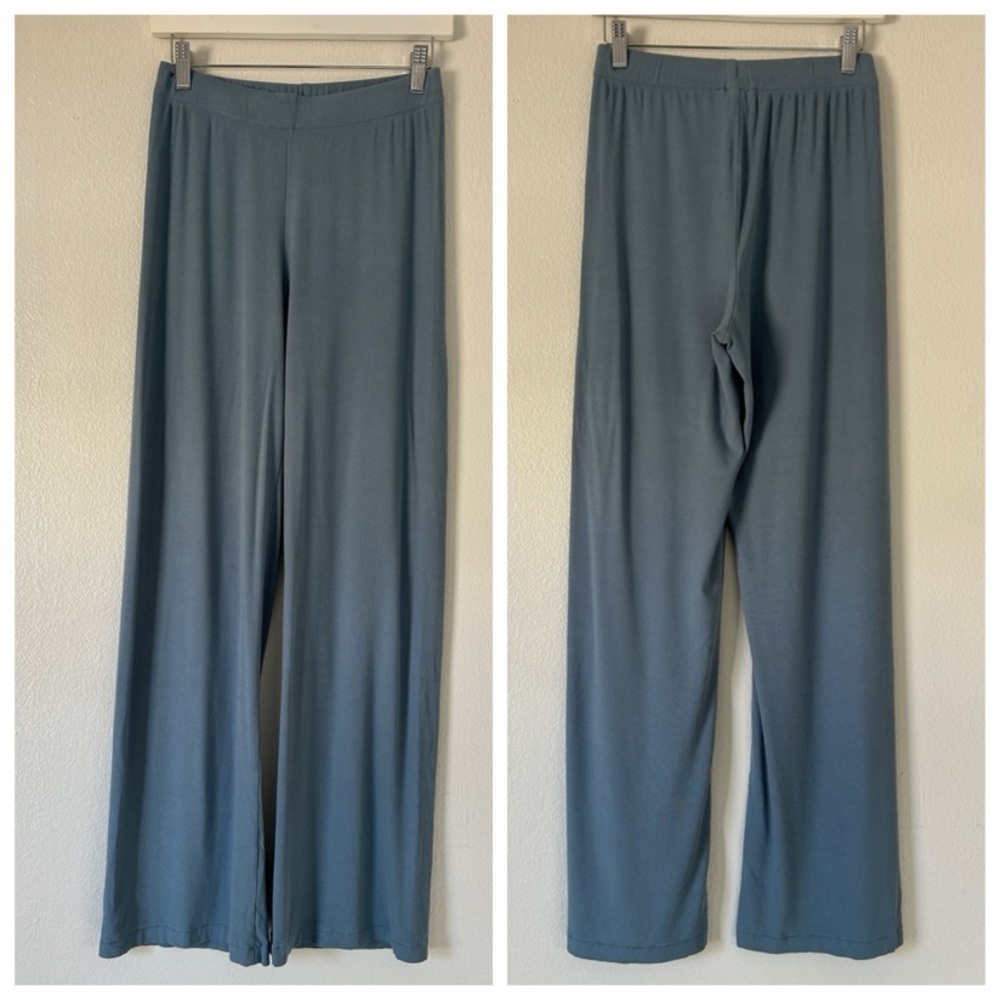 SKIMS Wide Leg Lounge Pants in Gray and Teal Blue - Picture 2 of 15